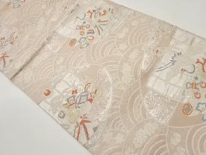 青海波に花々・鶴・宝模様織出し袋帯